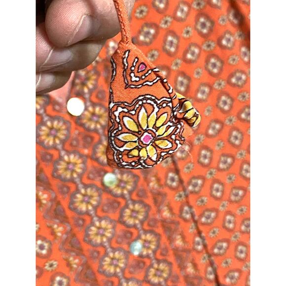 J Jill Floral Button Blouse Orange Top L Hippie Boho Peasant Lagenlook Tassel - Picture 6 of 10